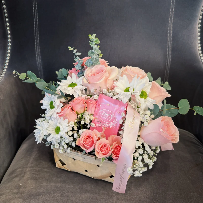 Blushing Love Basket - Premium flower arrangement | Gemma Flowers