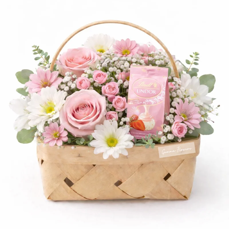 Blushing Love Basket - Premium Valentine's Day & Romance & Birthday & Mother's Day flower arrangement | Gemma Flowers delivery